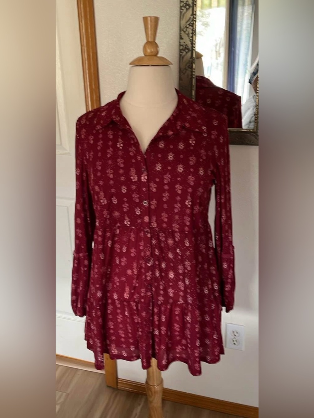 Style & Co. Burgundy Floral Button-Down Tunic